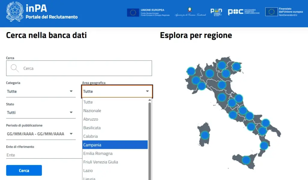 Filtra dati per Campania