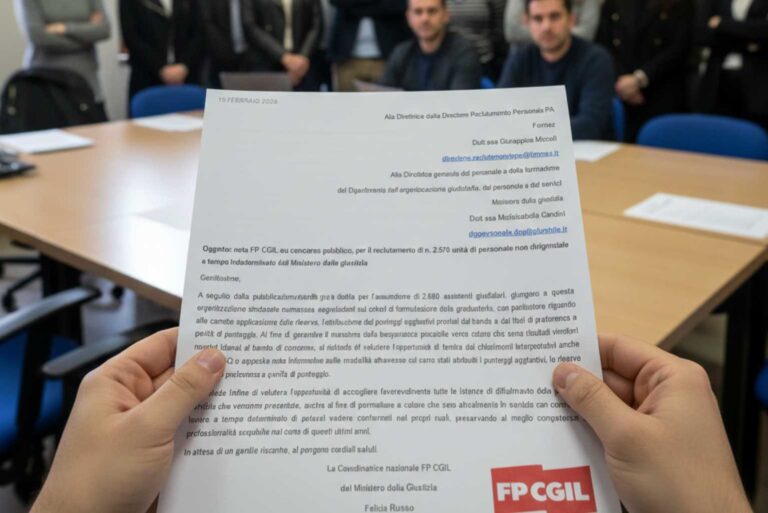 La FP CGIL richiede chiarimenti urgenti al Ministero della Giustizia sul concorso per 2.970 unità.