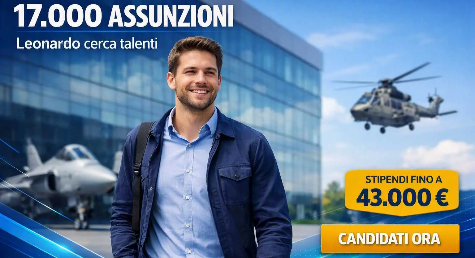 Leonardo assume 17.000 persone in 3 anni: guida alle assunzioni con stipendi fino a 43.000 euro