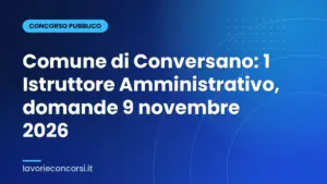 Comune di Conversano: 1 Istruttore Amministrativo, domande 9 novembre 2026