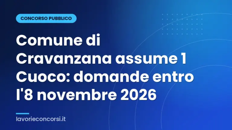 Comune di Cravanzana assume 1 Cuoco: domande entro l'8 novembre 2026