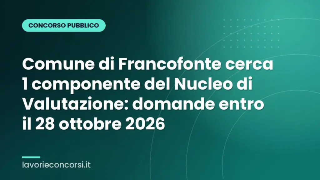 Comune di Francofonte cerca 1 componente del Nucleo di Valutazione: domande entro il 28 ottobre 2026