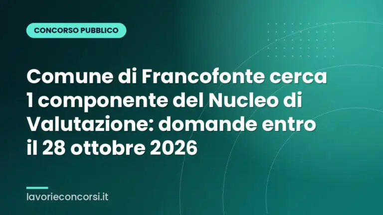 Comune di Francofonte cerca 1 componente del Nucleo di Valutazione: domande entro il 28 ottobre 2026