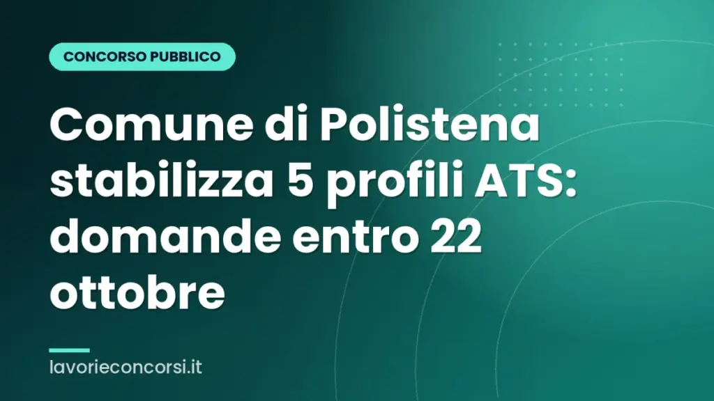 Comune di Polistena stabilizza 5 profili ATS: domande entro 22 ottobre
