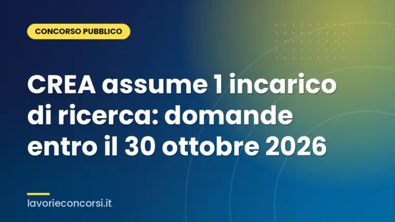 CREA assume 1 incarico di ricerca: domande entro il 30 ottobre 2026