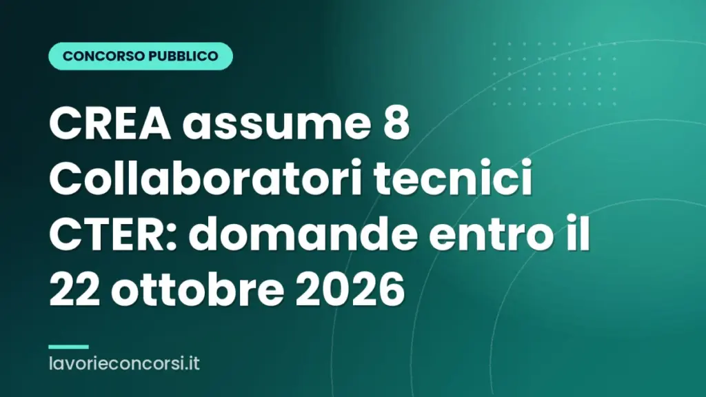 CREA assume 8 Collaboratori tecnici CTER: domande entro il 22 ottobre 2026