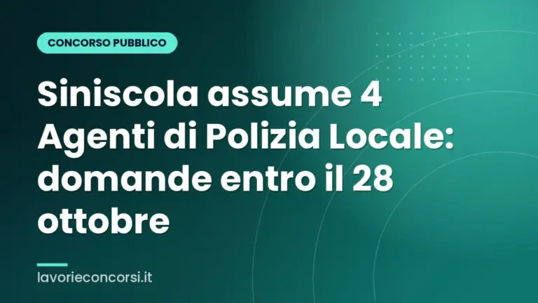 Siniscola assume 4 Agenti di Polizia Locale: domande entro il 28 ottobre