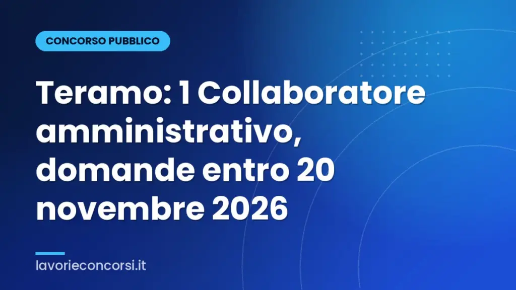 Teramo: 1 Collaboratore amministrativo, domande entro 20 novembre 2026