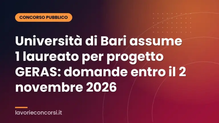 Università di Bari assume 1 laureato per progetto GERAS: domande entro il 2 novembre 2026